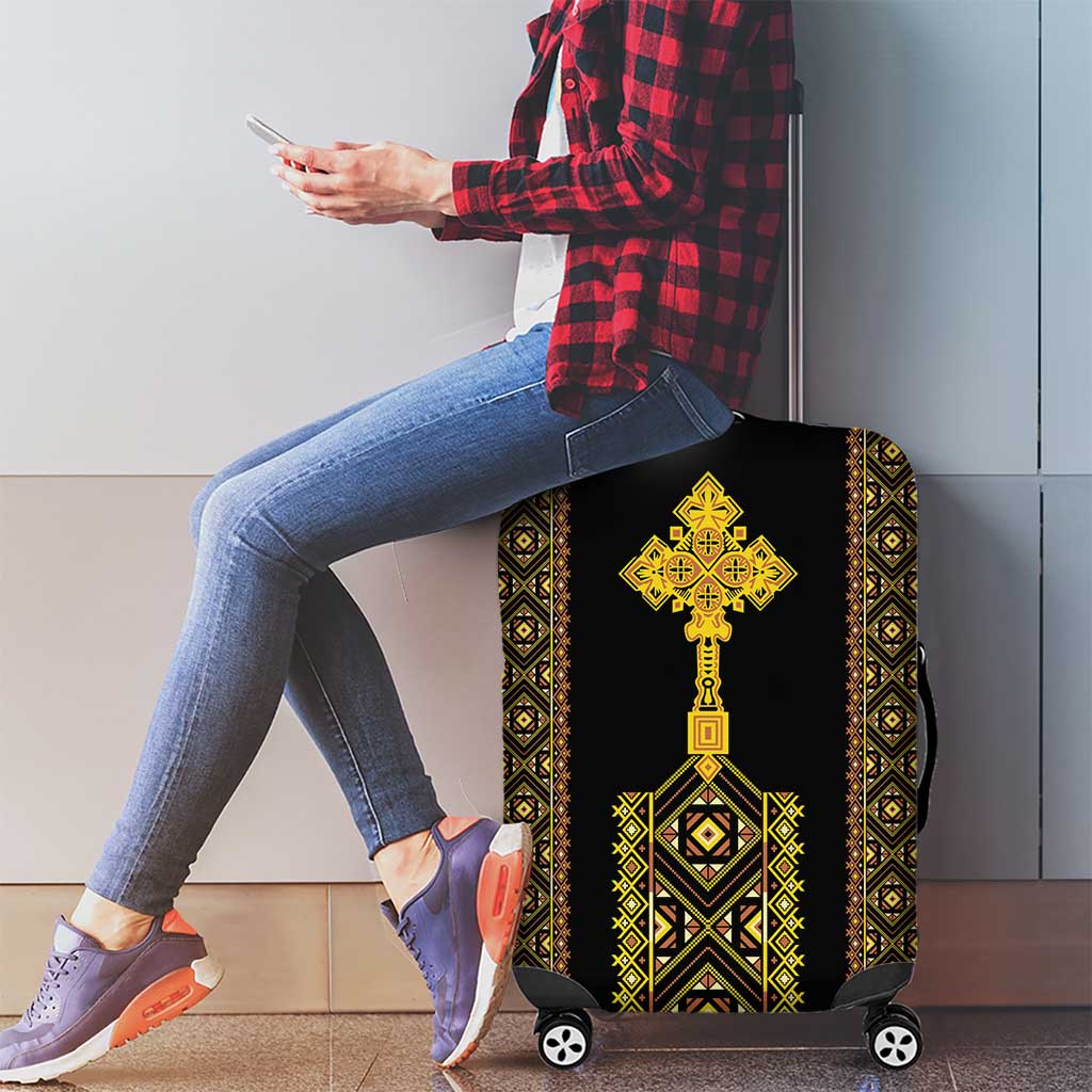 Habesha Motifs Ethiopia Luggage Cover Tilet Black Gold LT7