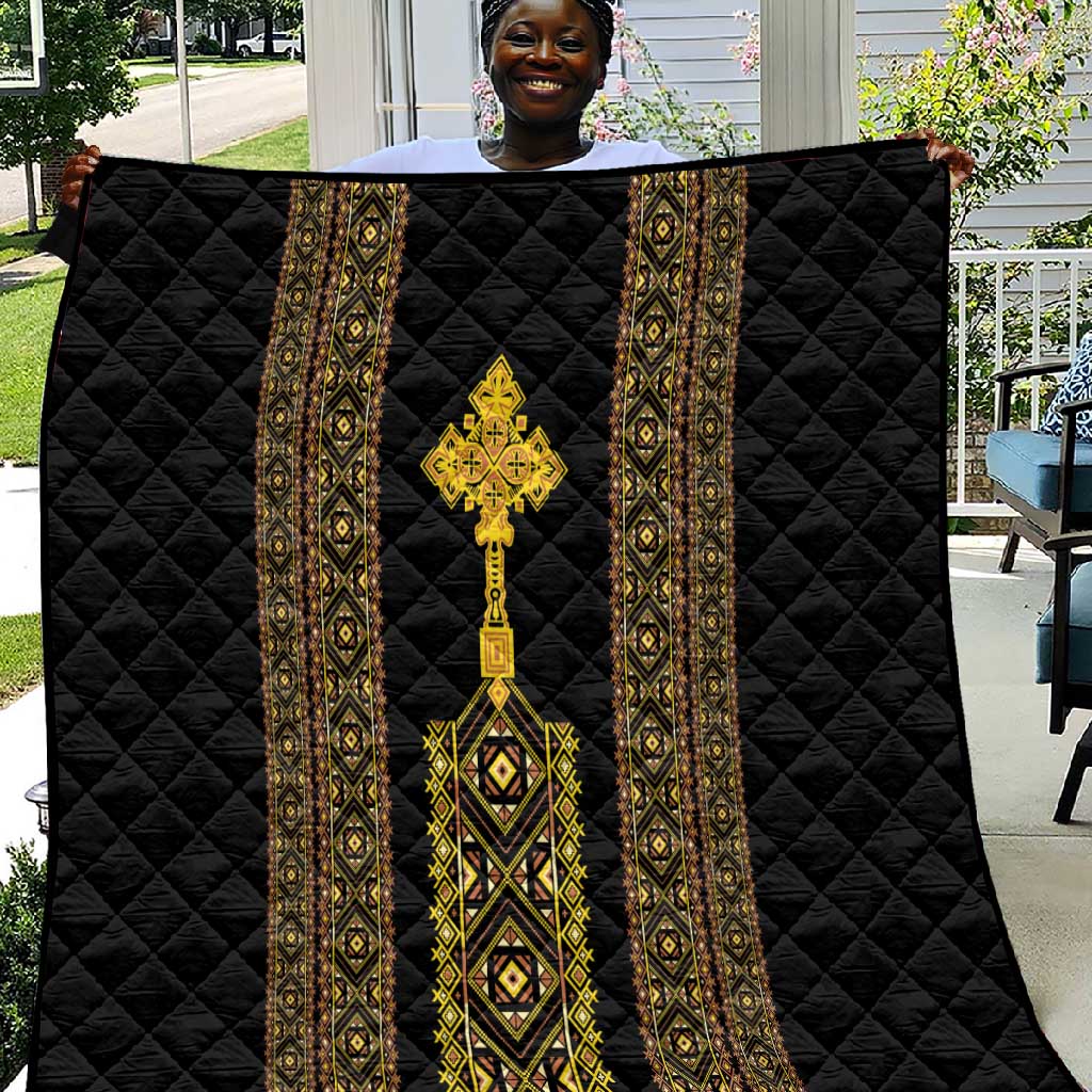 Habesha Motifs Ethiopia Quilt Tilet Black Gold LT7