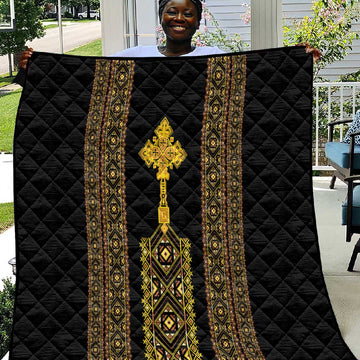 Habesha Motifs Ethiopia Quilt Tilet Black Gold LT7