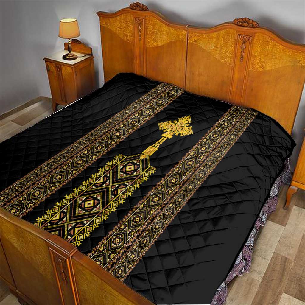 Habesha Motifs Ethiopia Quilt Tilet Black Gold LT7