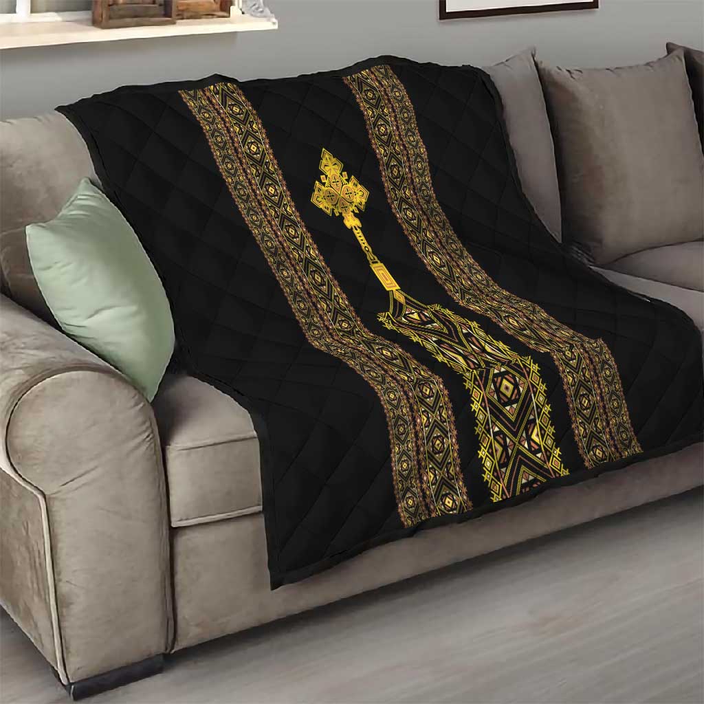 Habesha Motifs Ethiopia Quilt Tilet Black Gold LT7