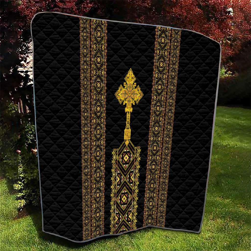 Habesha Motifs Ethiopia Quilt Tilet Black Gold LT7