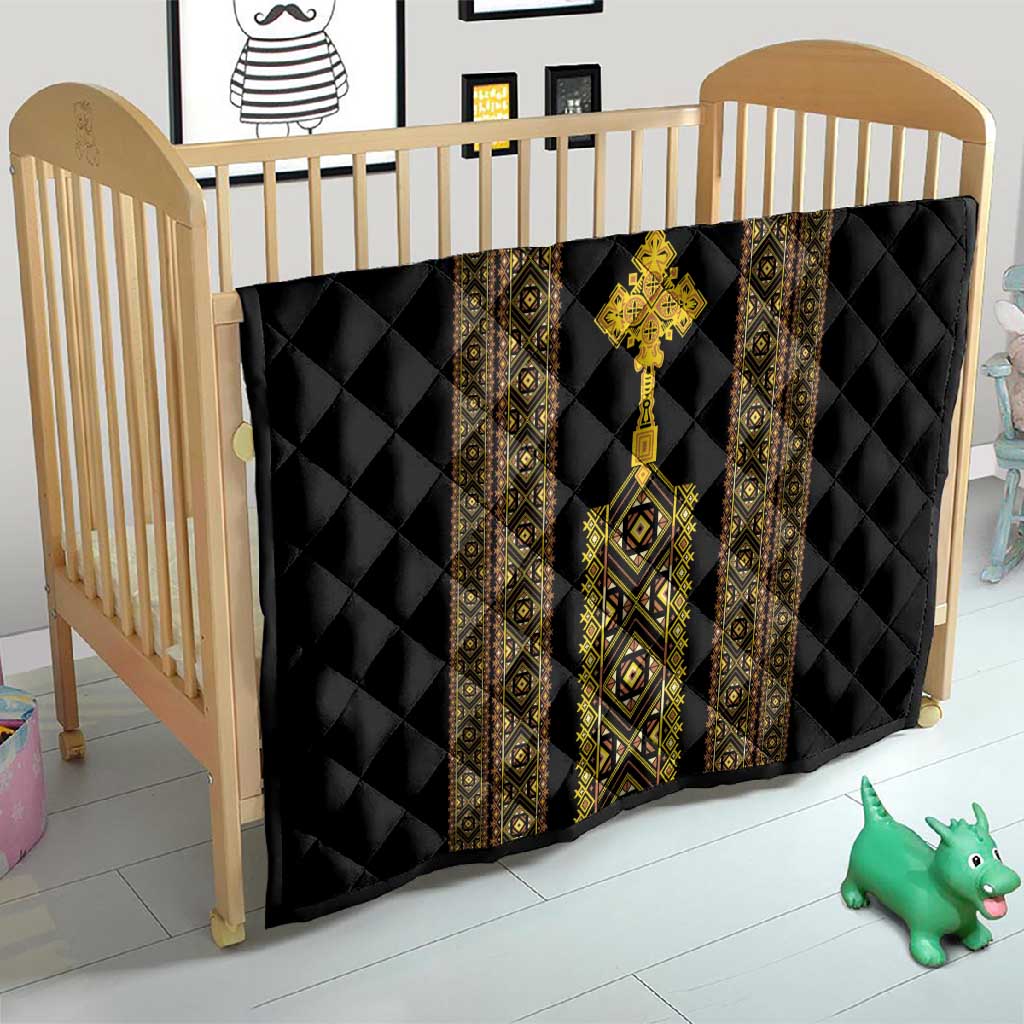 Habesha Motifs Ethiopia Quilt Tilet Black Gold LT7