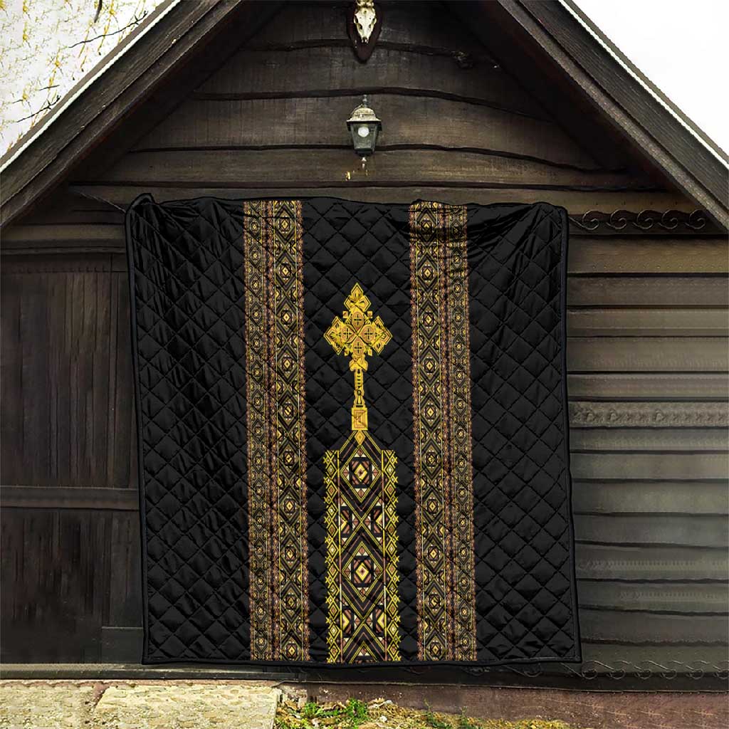 Habesha Motifs Ethiopia Quilt Tilet Black Gold LT7