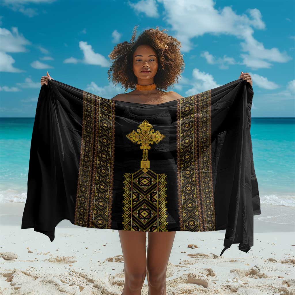 Habesha Motifs Ethiopia Sarong Tilet Black Gold LT7
