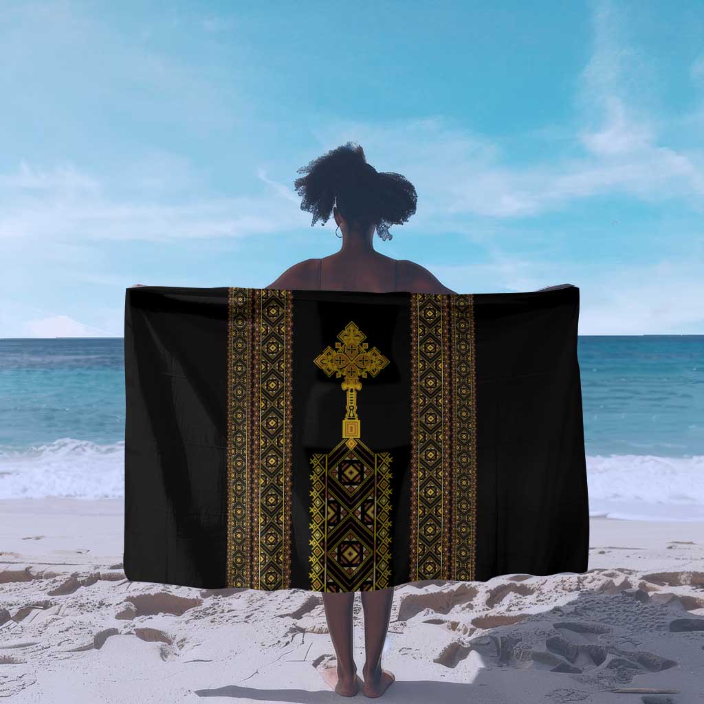 Habesha Motifs Ethiopia Sarong Tilet Black Gold LT7