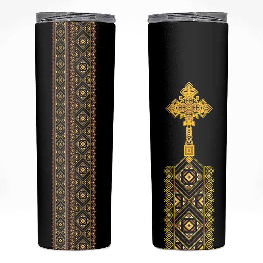 Habesha Motifs Ethiopia Skinny Tumbler Tilet Black Gold LT7