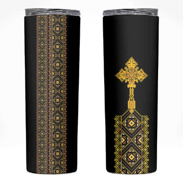 Habesha Motifs Ethiopia Skinny Tumbler Tilet Black Gold LT7