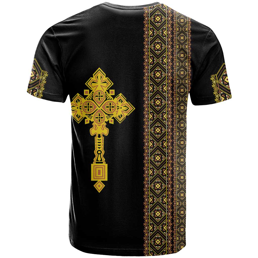 Habesha Motifs Ethiopia T shirt Tilet Black Gold LT7