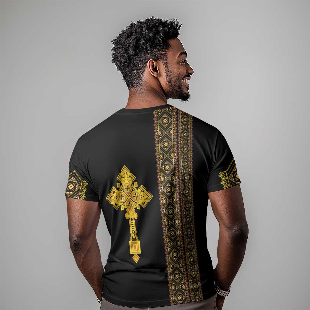 Habesha Motifs Ethiopia T shirt Tilet Black Gold LT7