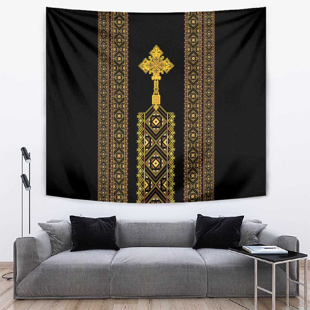 Habesha Motifs Ethiopia Tapestry Tilet Black Gold LT7