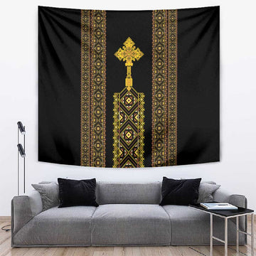 Habesha Motifs Ethiopia Tapestry Tilet Black Gold LT7