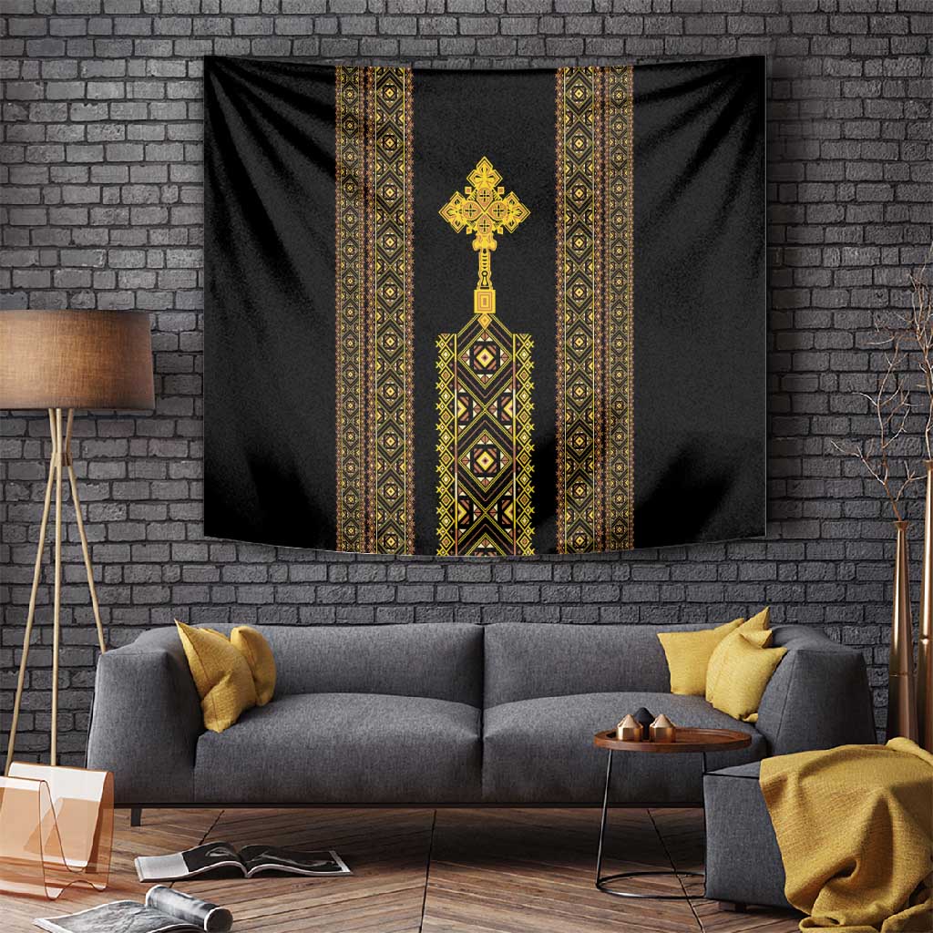 Habesha Motifs Ethiopia Tapestry Tilet Black Gold LT7