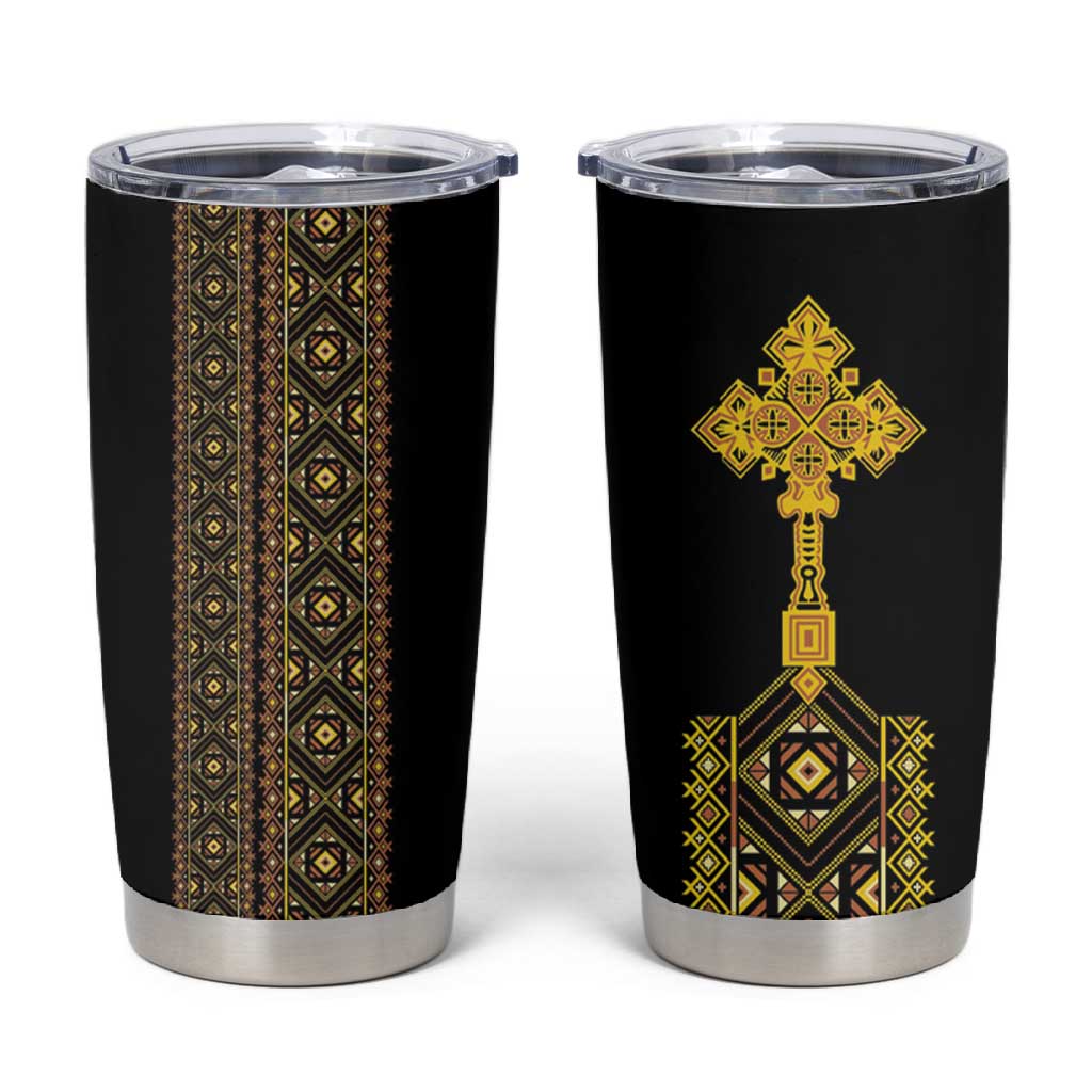 Habesha Motifs Ethiopia Tumbler Cup Tilet Black Gold LT7