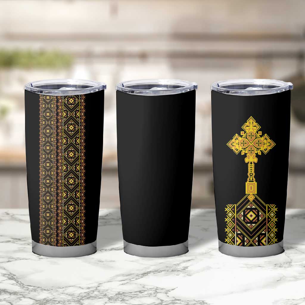 Habesha Motifs Ethiopia Tumbler Cup Tilet Black Gold LT7