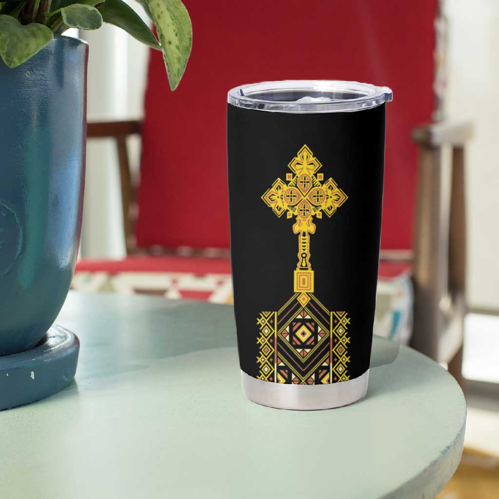 Habesha Motifs Ethiopia Tumbler Cup Tilet Black Gold LT7