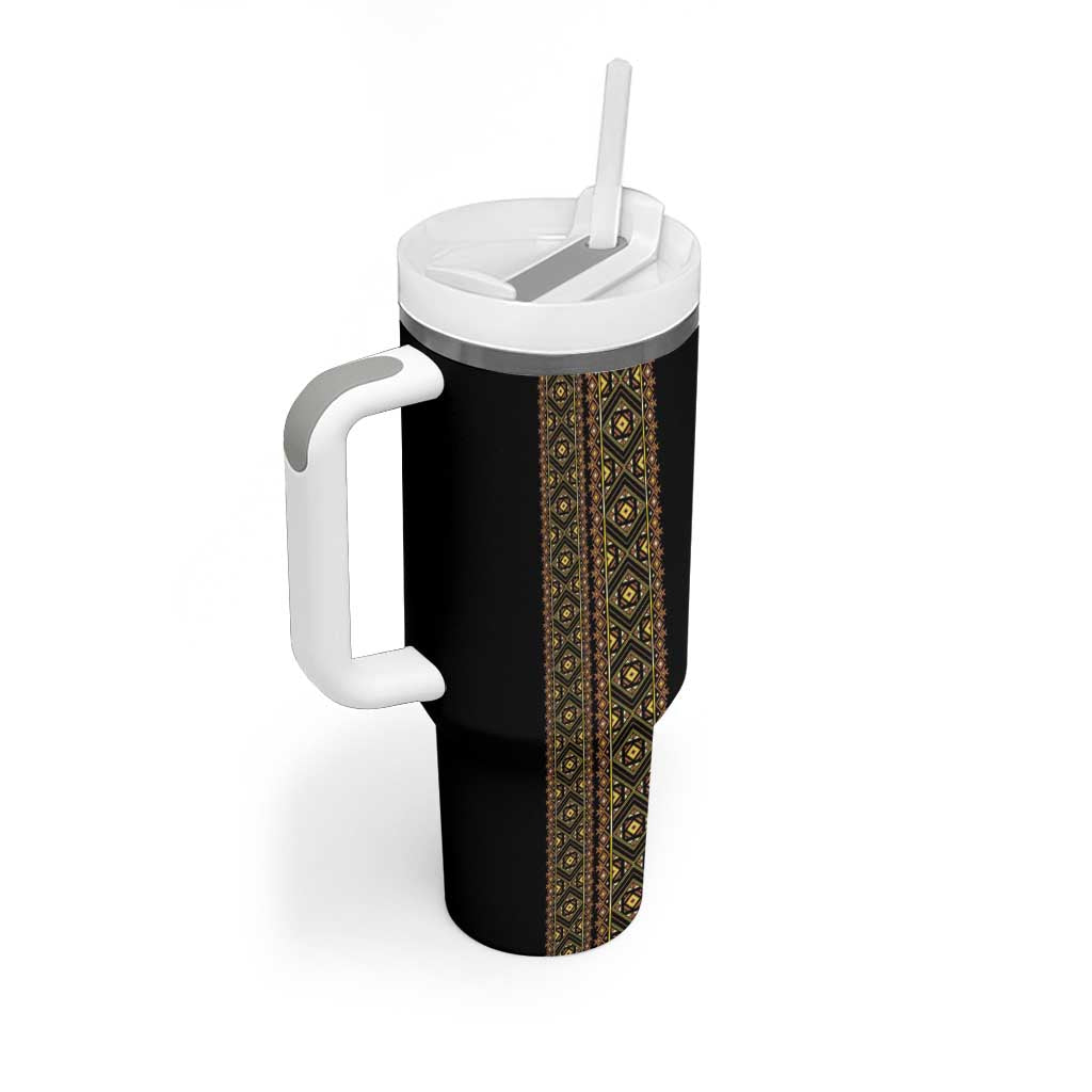 Habesha Motifs Ethiopia Tumbler With Handle Tilet Black Gold LT7