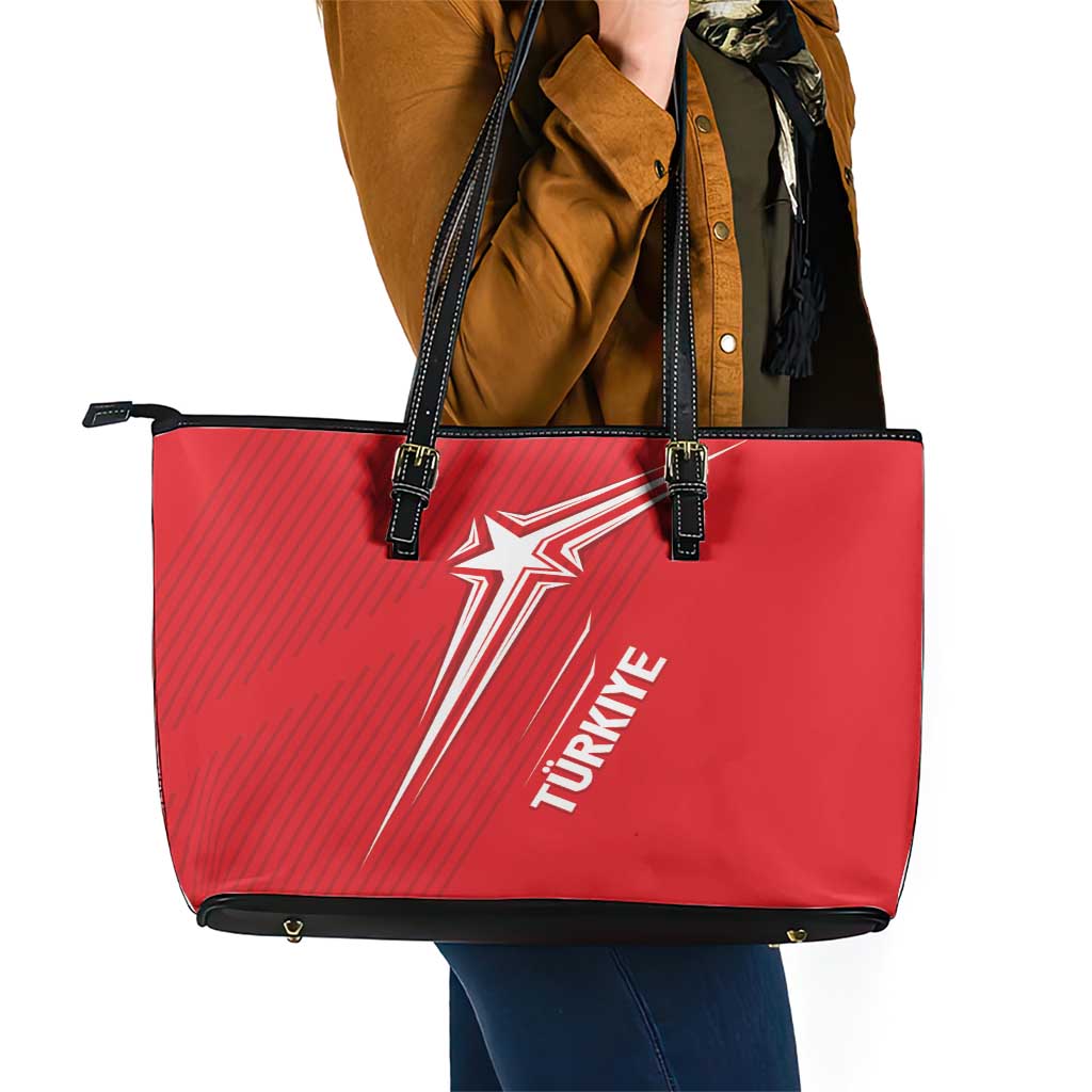 Turkiye Football 2024 Custom Leather Tote Bag Crescent-Stars Basic Style LT7