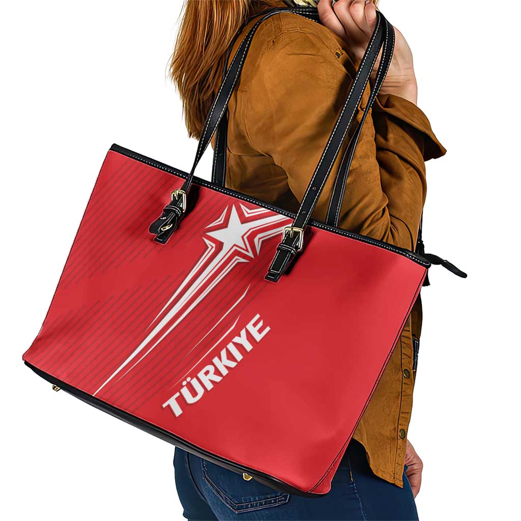 Turkiye Football 2024 Custom Leather Tote Bag Crescent-Stars Basic Style LT7