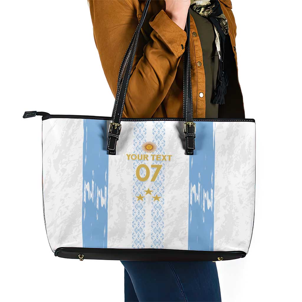 Argentina Football Custom Leather Tote Bag 2024 Albiceleste Grunge LT7