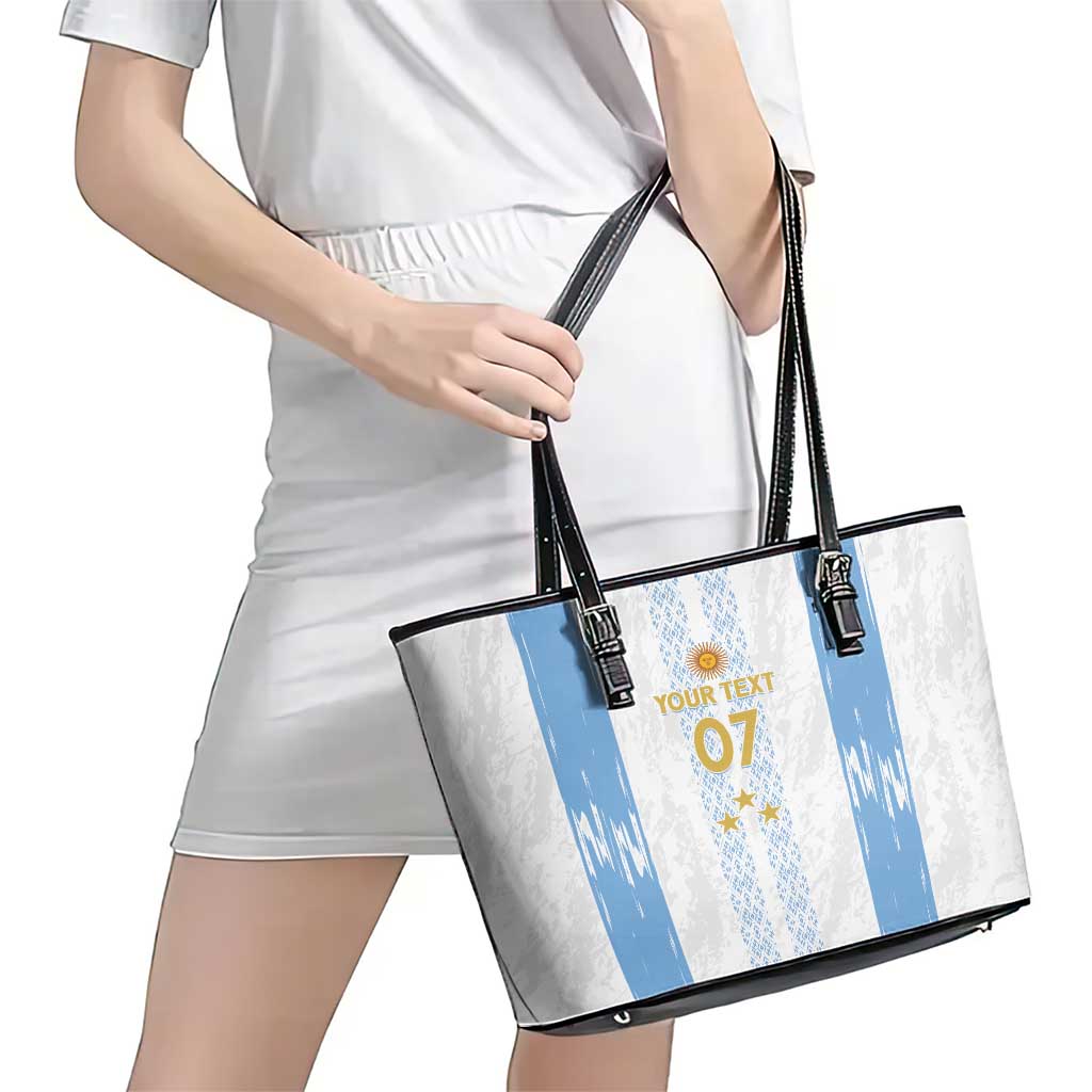 Argentina Football Custom Leather Tote Bag 2024 Albiceleste Grunge LT7