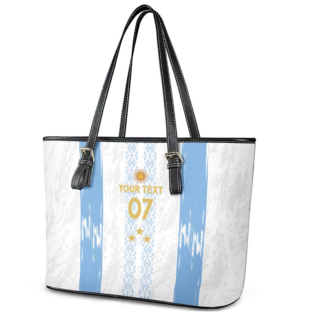 Argentina Football Custom Leather Tote Bag 2024 Albiceleste Grunge LT7