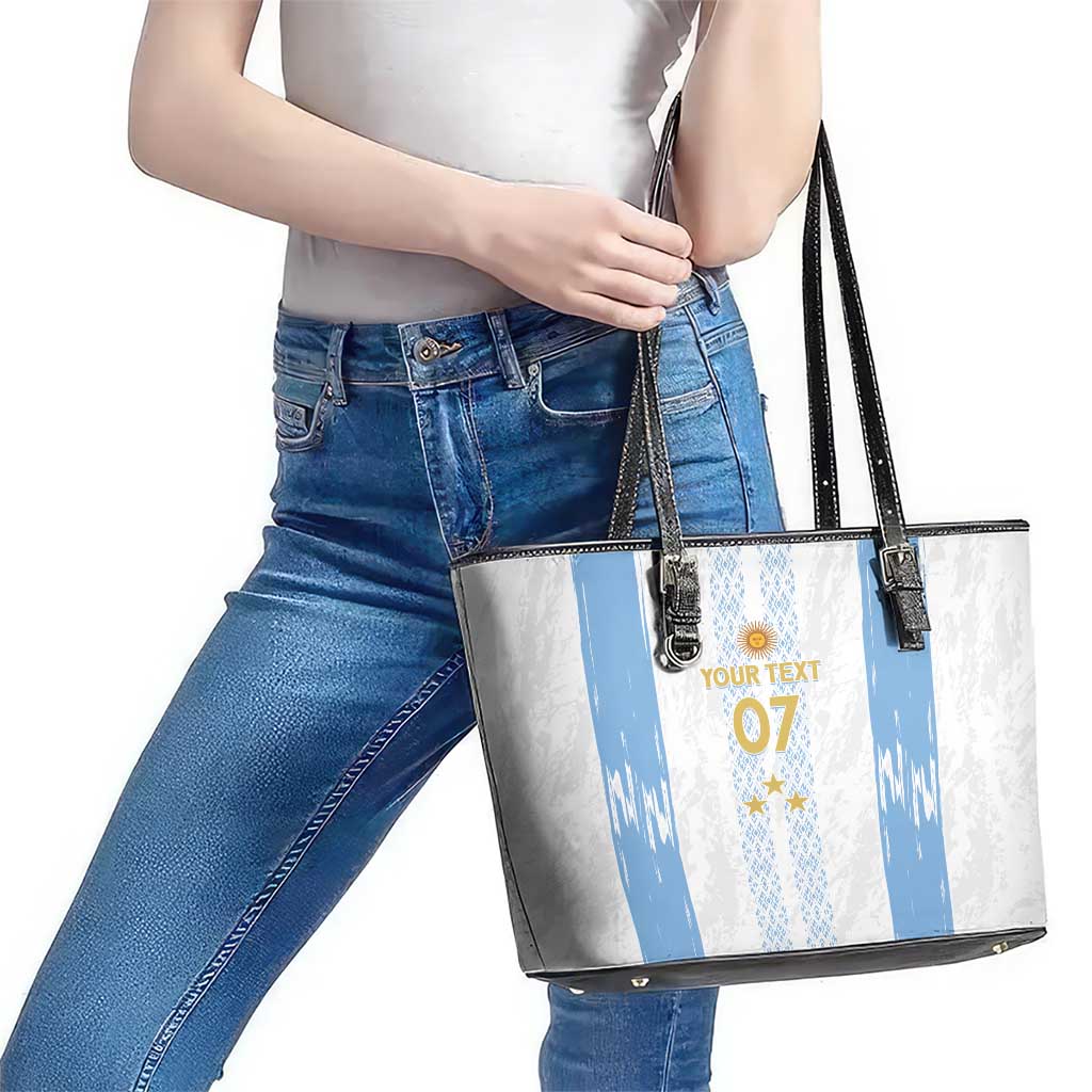 Argentina Football Custom Leather Tote Bag 2024 Albiceleste Grunge LT7