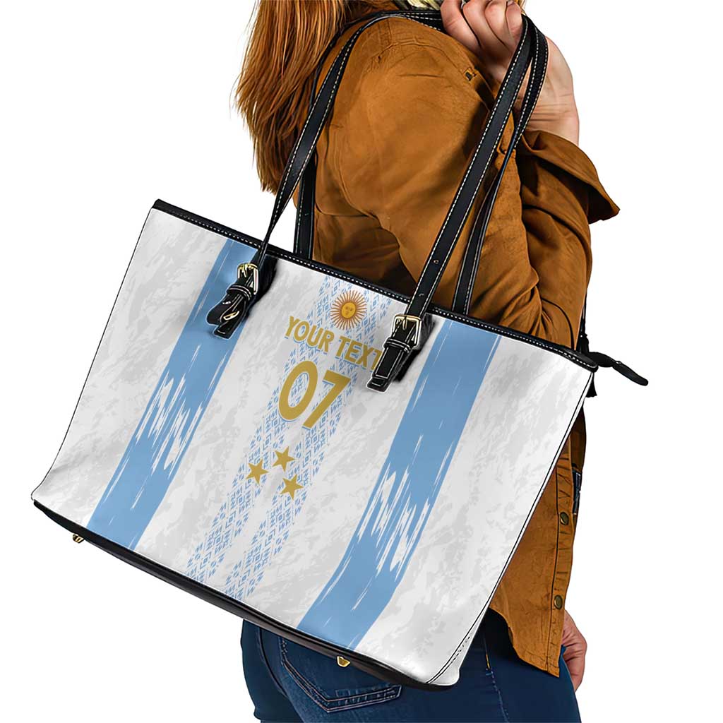 Argentina Football Custom Leather Tote Bag 2024 Albiceleste Grunge LT7