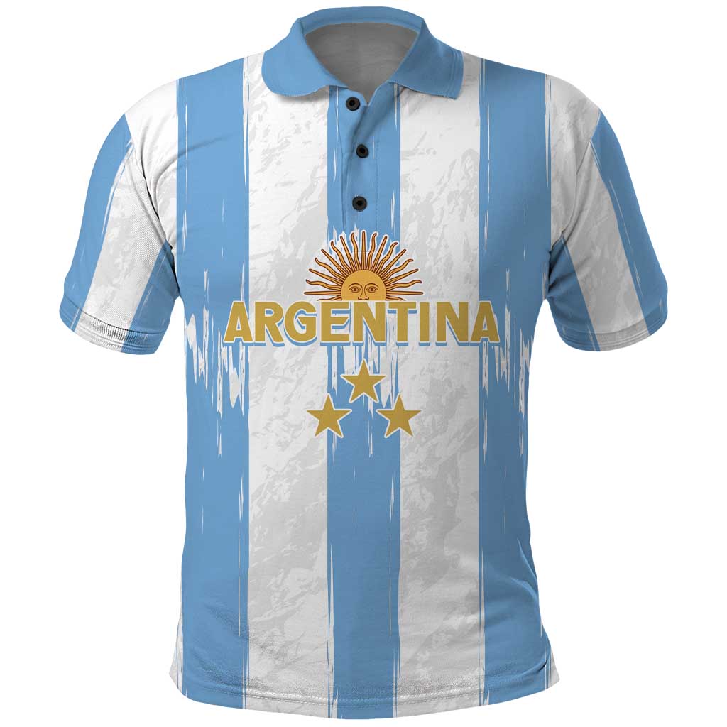 Argentina Football Custom Polo Shirt 2024 Albiceleste Grunge LT7