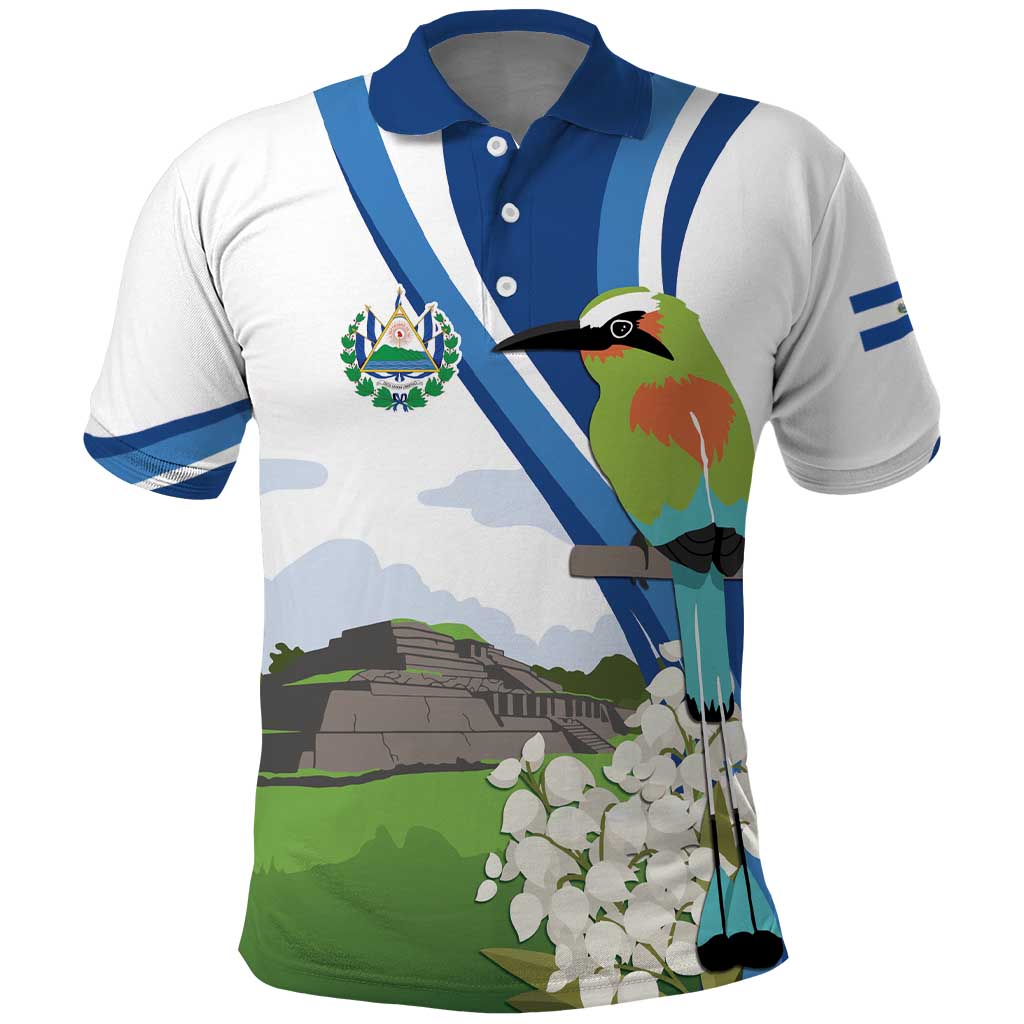 El Salvador Tazumal Polo Shirt Flor de Izote with Torogoz Bird LT7
