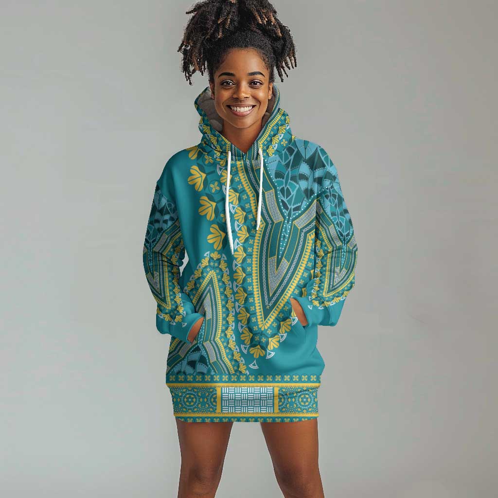 Dashiki Hoodie Dress Luxury Afro - Teal LT7