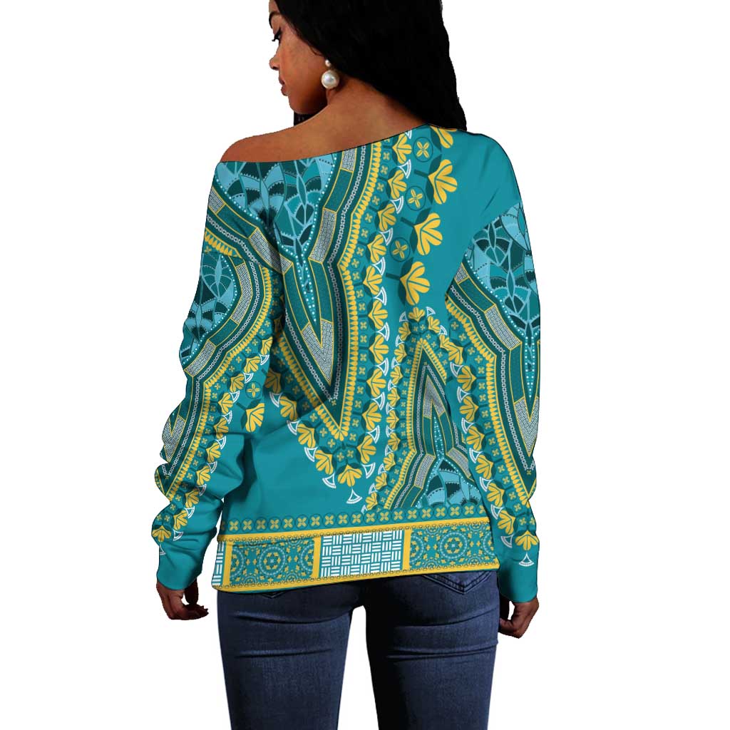 Dashiki Off Shoulder Sweater Luxury Afro - Teal LT7