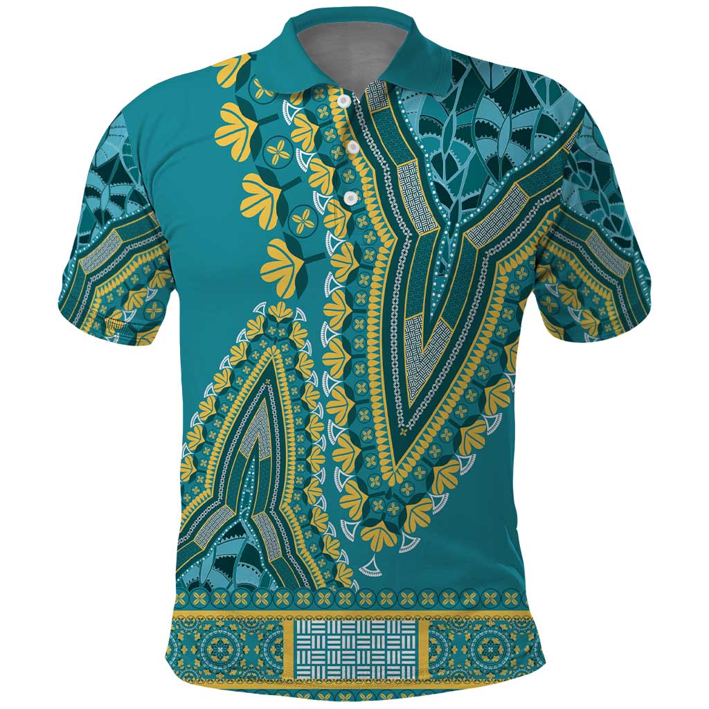 African Dashiki Polo Shirt Luxury Teal LT7