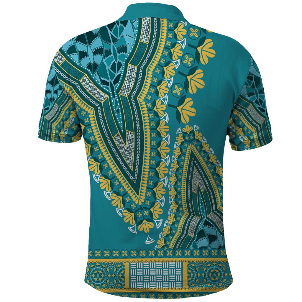 African Dashiki Polo Shirt Luxury Teal LT7