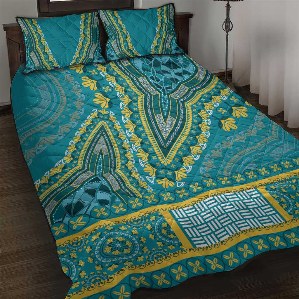 Dashiki Quilt Bed Set Luxury Afro - Teal LT7