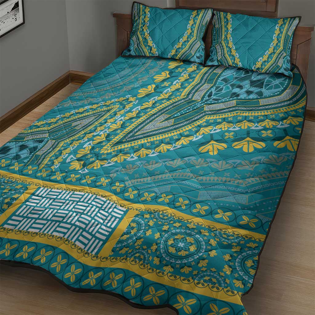 Dashiki Quilt Bed Set Luxury Afro - Teal LT7