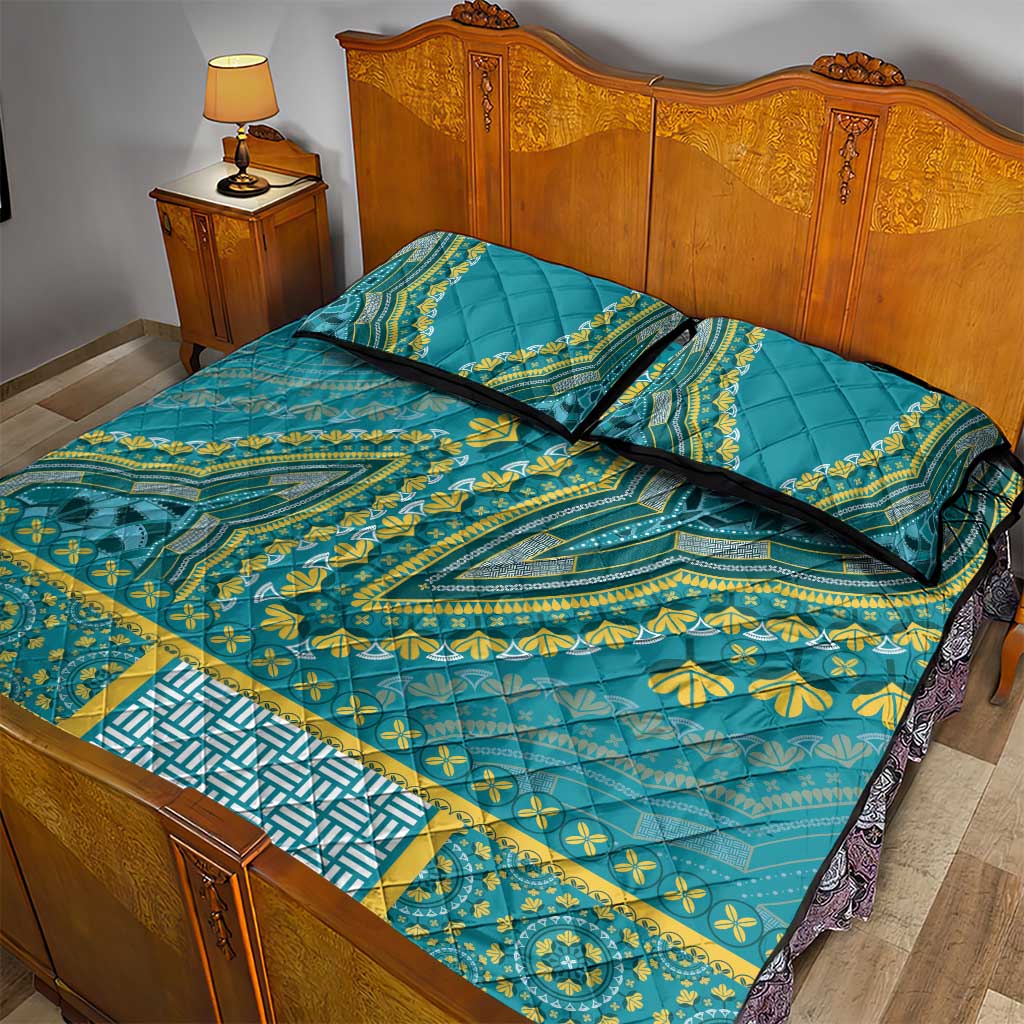 Dashiki Quilt Bed Set Luxury Afro - Teal LT7