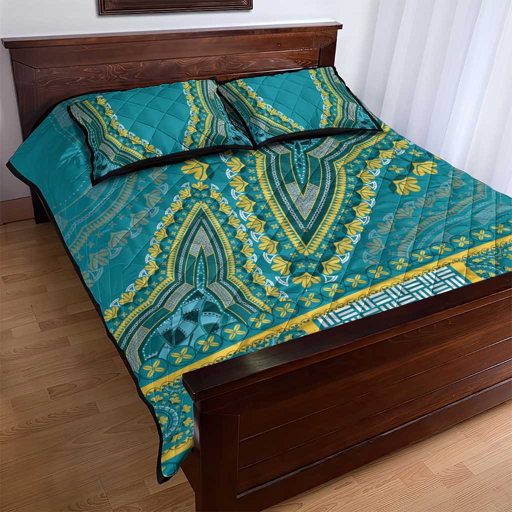 Dashiki Quilt Bed Set Luxury Afro - Teal LT7