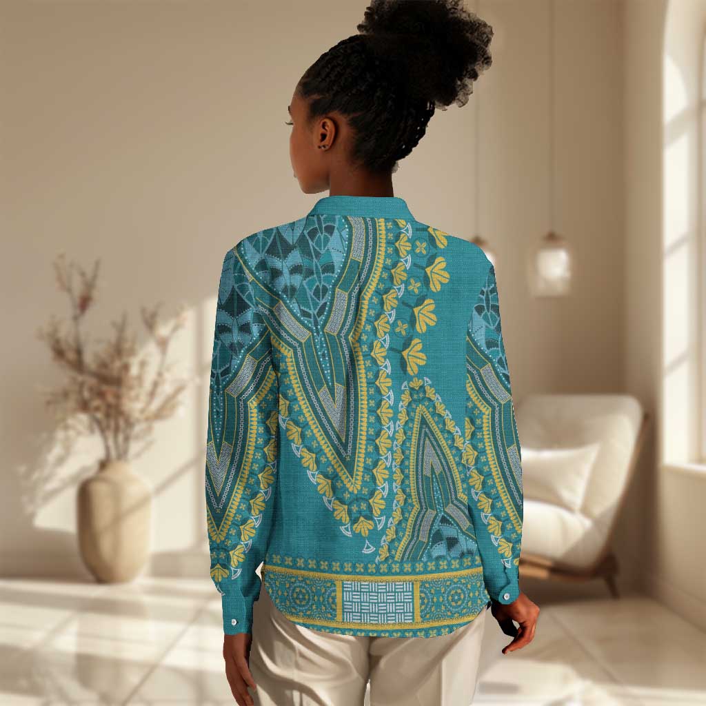 Dashiki Women Casual Shirt Luxury Afro - Teal LT7