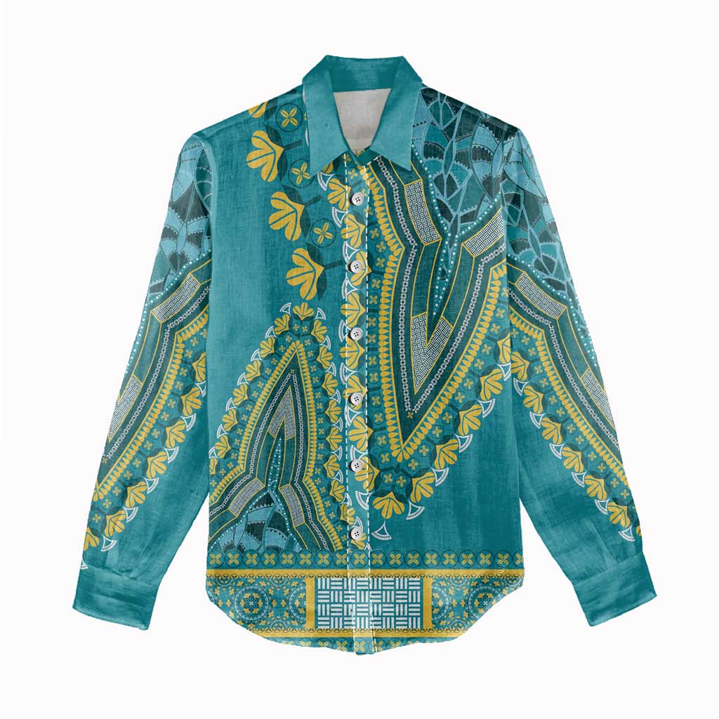Dashiki Women Casual Shirt Luxury Afro - Teal LT7