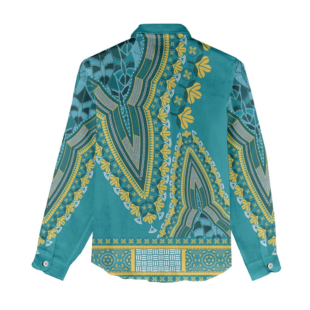 Dashiki Women Casual Shirt Luxury Afro - Teal LT7