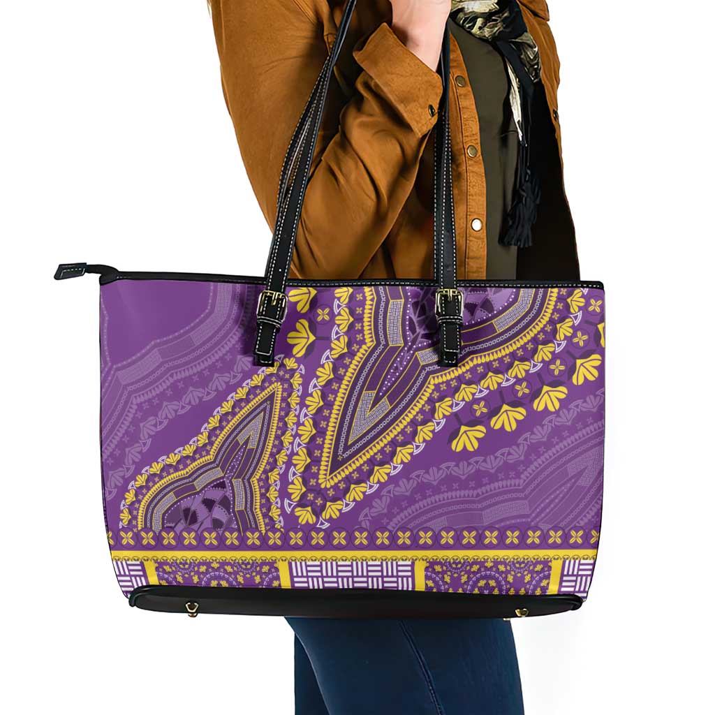 African Dashiki Leather Tote Bag Luxury Violet LT7