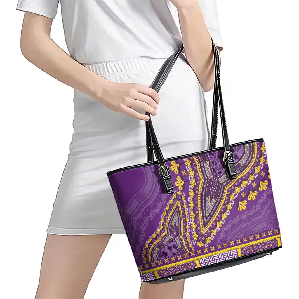 African Dashiki Leather Tote Bag Luxury Violet LT7