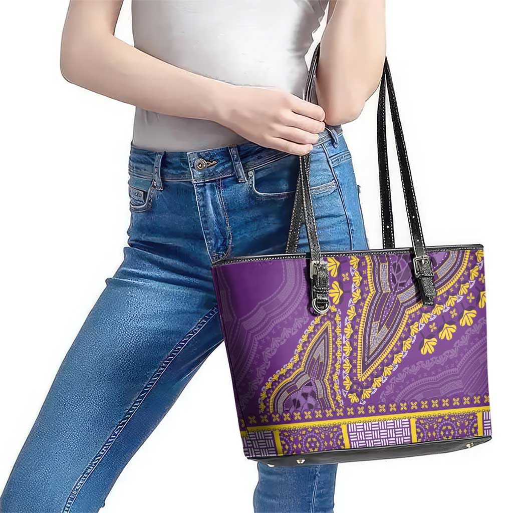 African Dashiki Leather Tote Bag Luxury Violet LT7