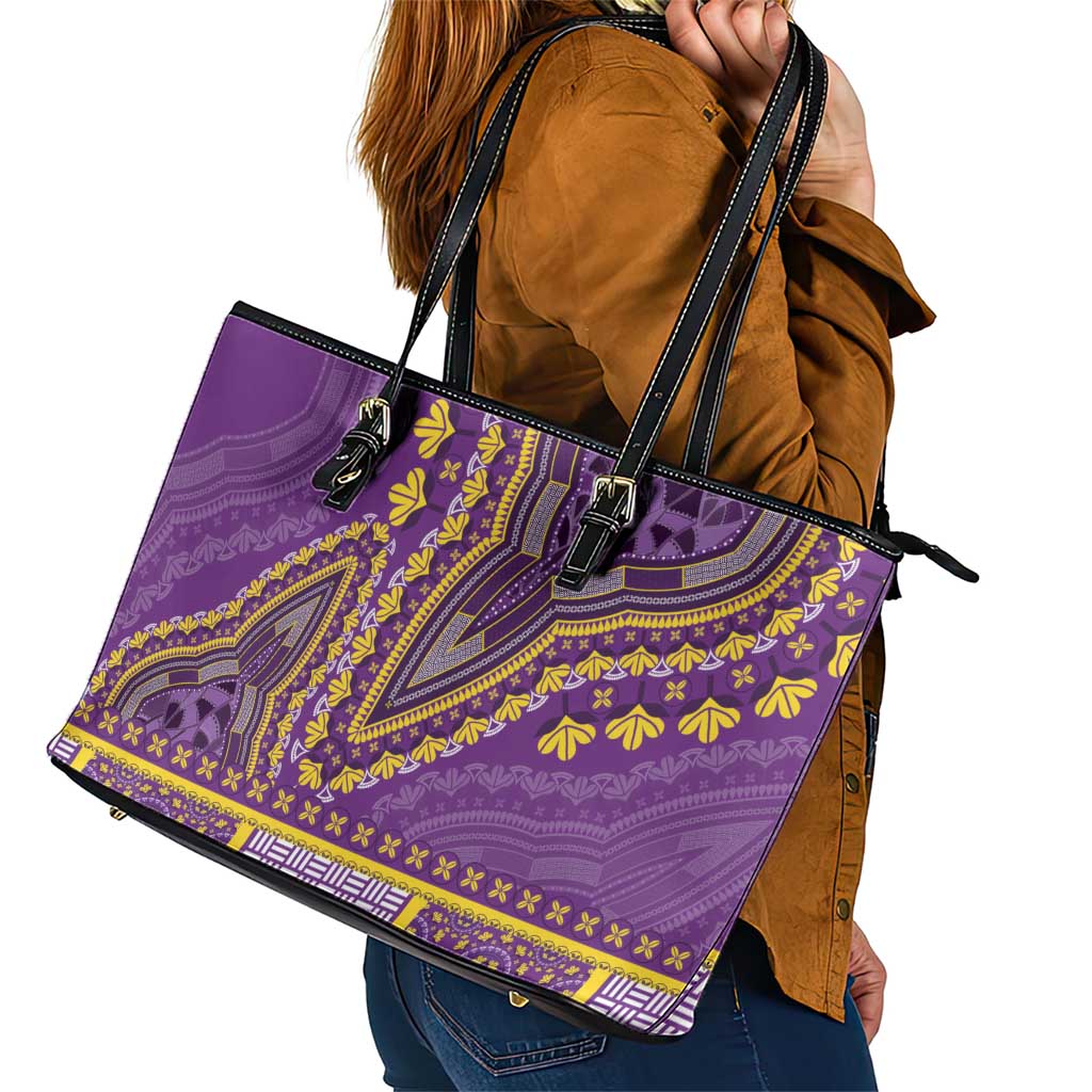 African Dashiki Leather Tote Bag Luxury Violet LT7
