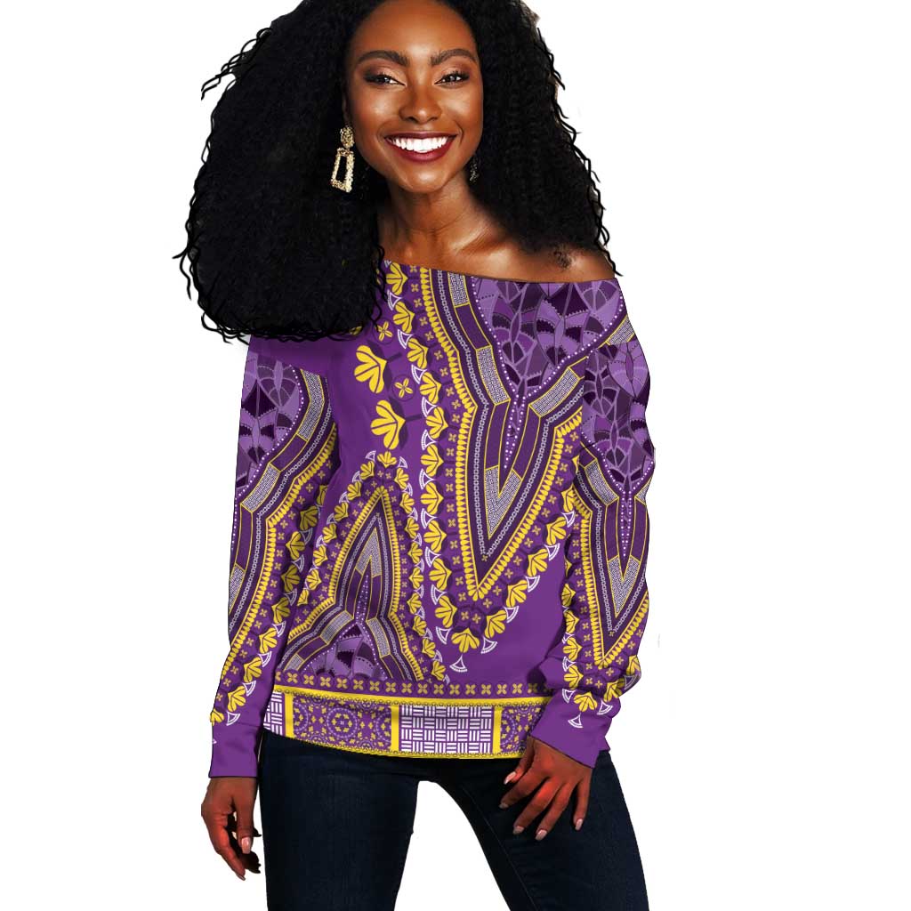 Dashiki Off Shoulder Sweater Luxury Afro - Violet LT7