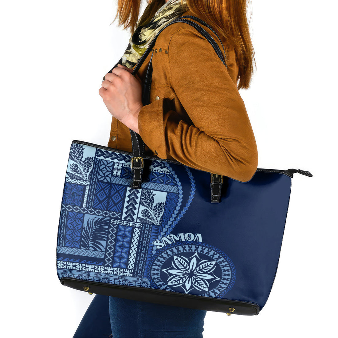 Samoa Siapo Motif Leather Tote Bag Classic Style - Bue Ver LT7