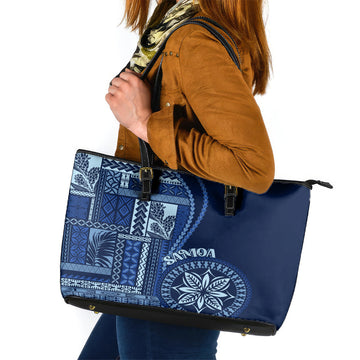 Samoa Siapo Motif Leather Tote Bag Classic Style - Bue Ver LT7
