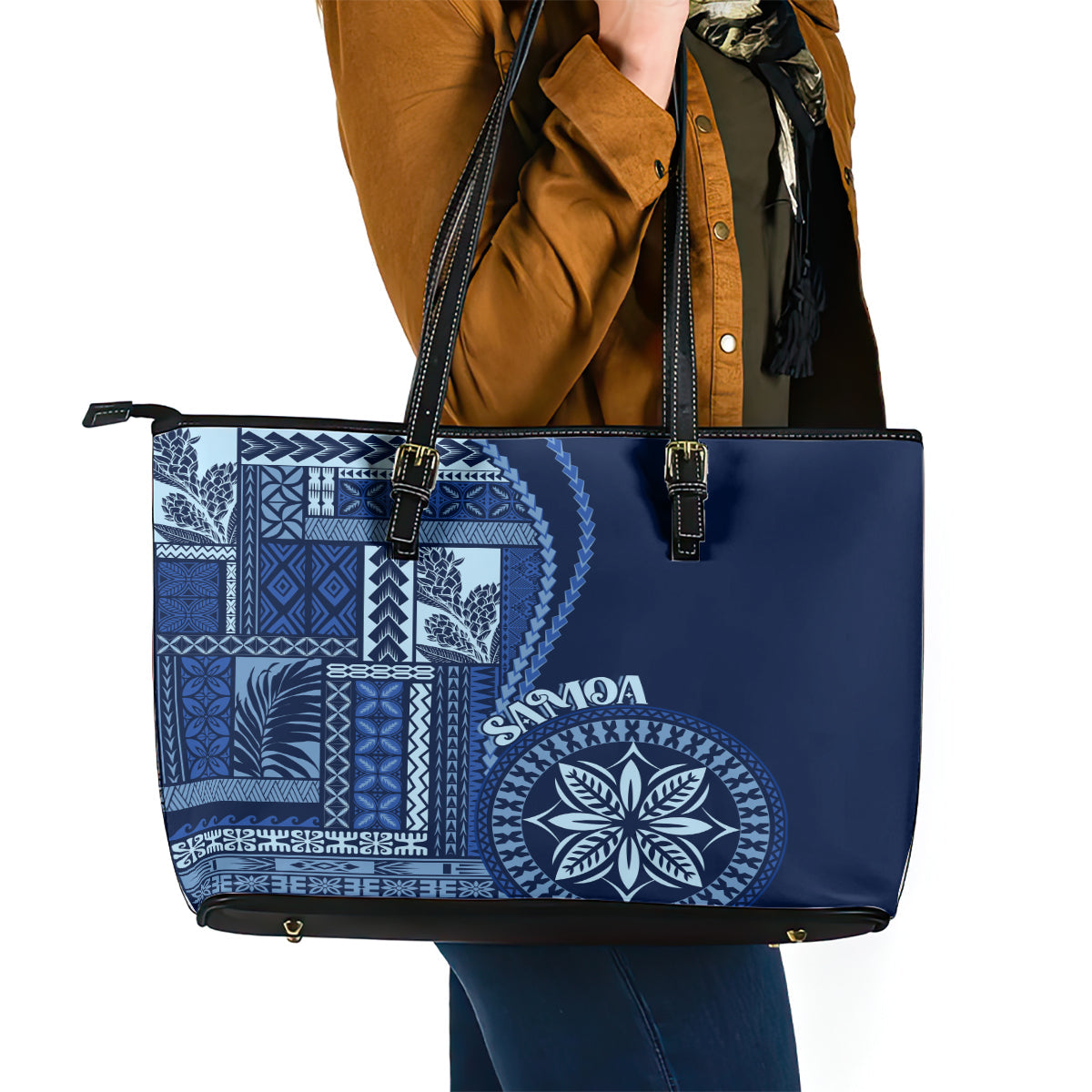 Samoa Siapo Motif Leather Tote Bag Classic Style - Bue Ver LT7