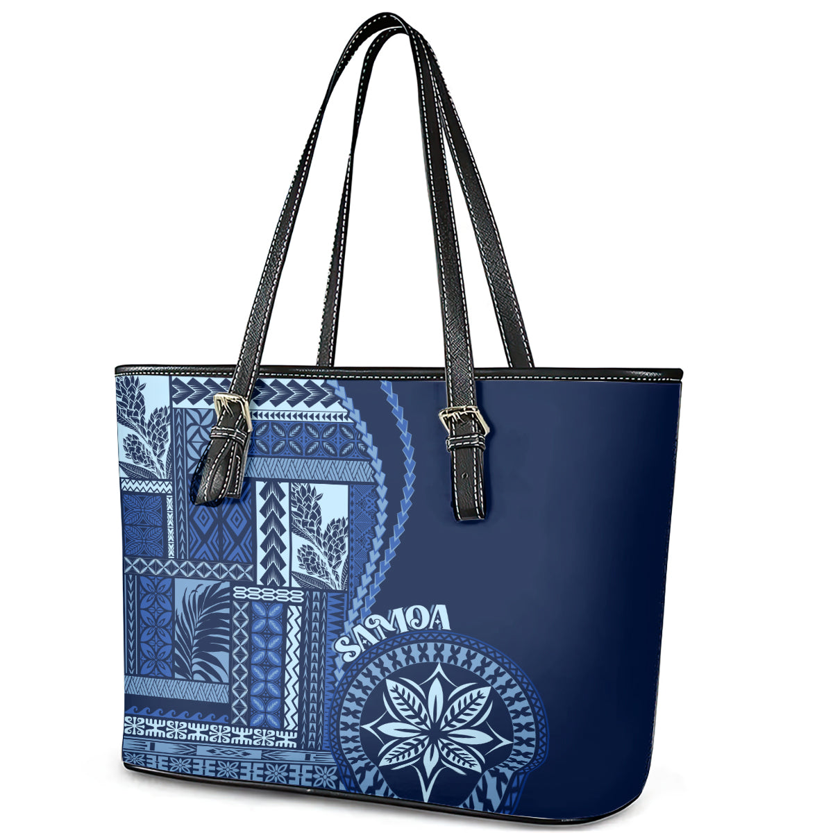 Samoa Siapo Motif Leather Tote Bag Classic Style - Bue Ver LT7